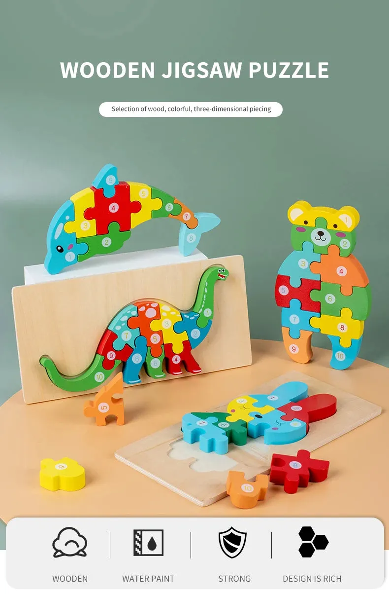 Animal Wooden Puzzles for Toddlers, Colors and Counting Building Toys and Toddler Games, Montessori Toys Wood Blocks, Toddler gift, Kids Christmas gift C149