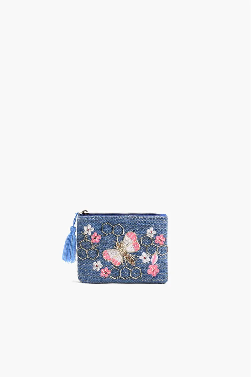 Beaded Bee Embellished Wristlet and Mini Pouch Set