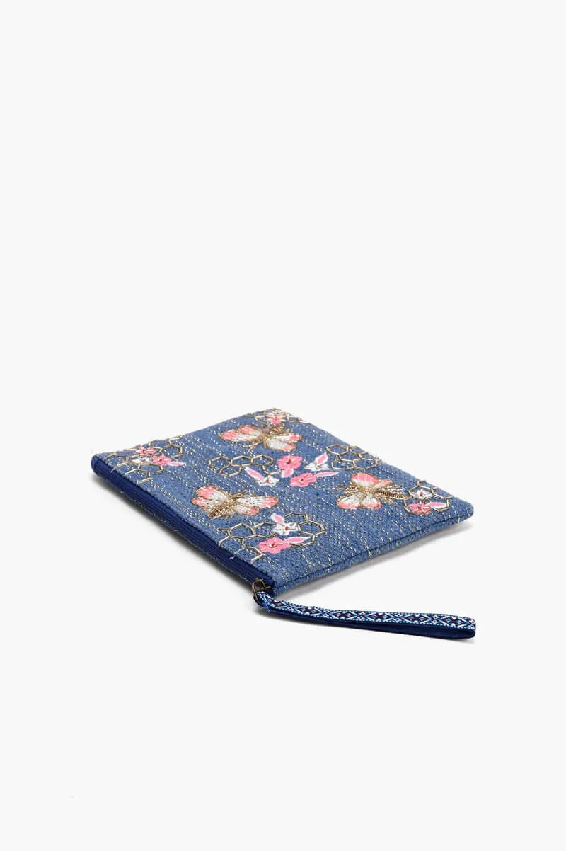 Beaded Bee Embellished Wristlet and Mini Pouch Set