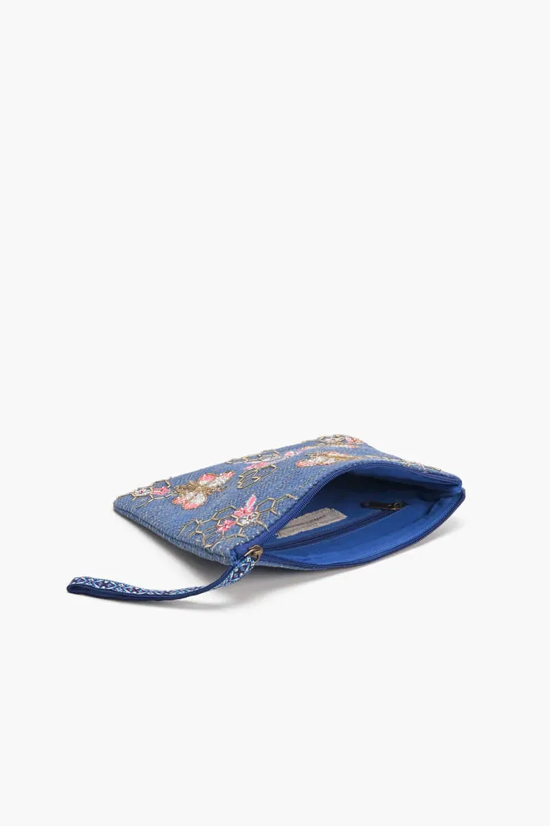 Beaded Bee Embellished Wristlet and Mini Pouch Set