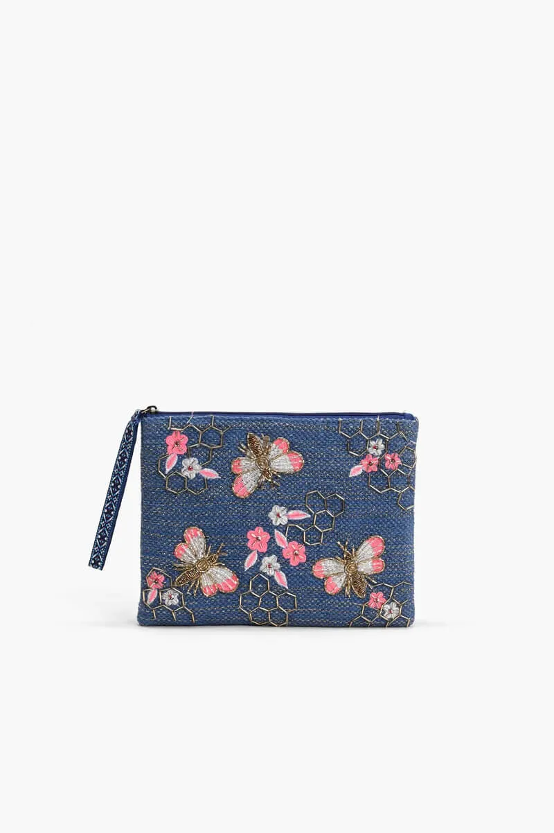 Beaded Bee Embellished Wristlet and Mini Pouch Set