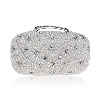 Beaded Diamonds Women Evening Bags Vintage Embroidery Small Pearl Day Clutch Shoulder Chain Handbags Rhinestones Purse
