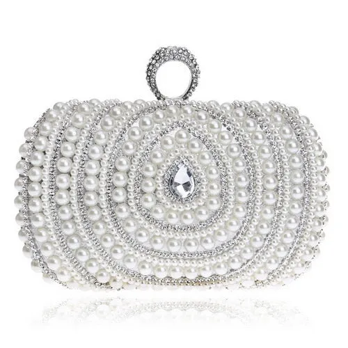 Beaded Diamonds Women Evening Bags Vintage Embroidery Small Pearl Day Clutch Shoulder Chain Handbags Rhinestones Purse