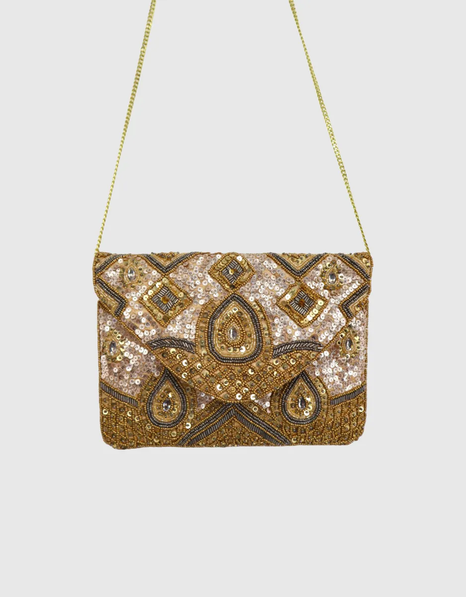 Beaded Envelope Clutch Bag in Multi