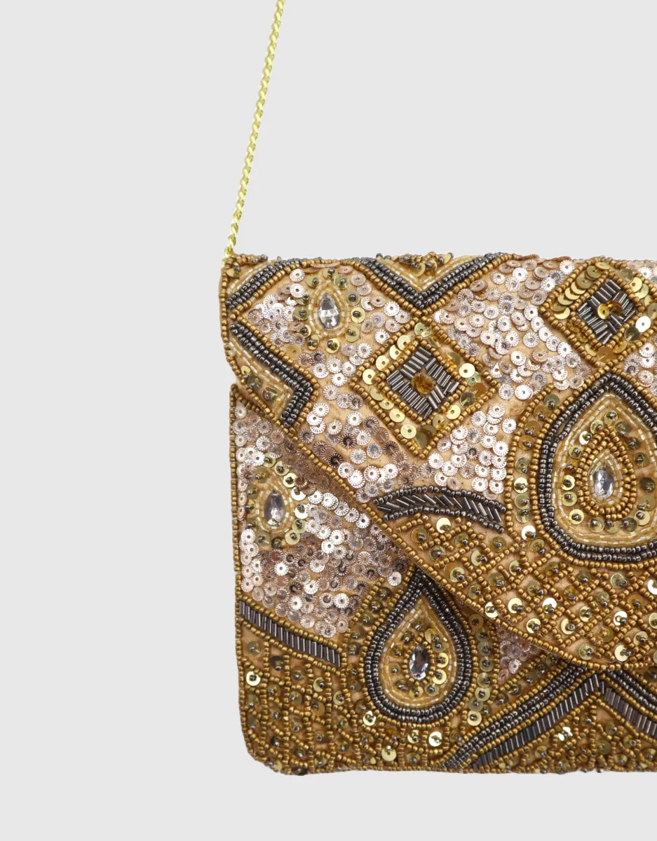 Beaded Envelope Clutch Bag in Multi