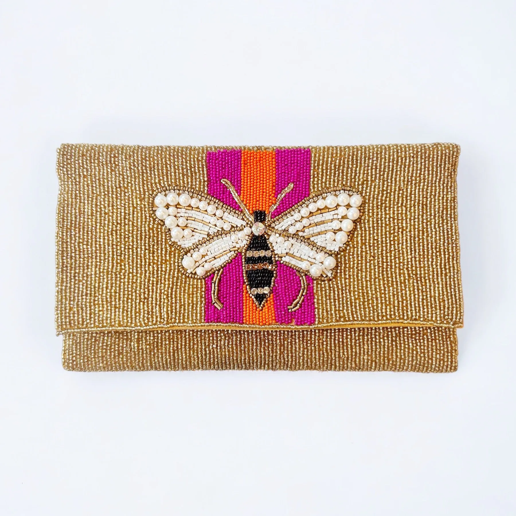 Beaded Gold, Pink, & Orange Bee Purse