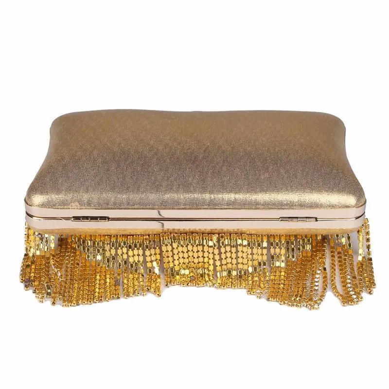 Beaded Tassel Evening Gold Clutch