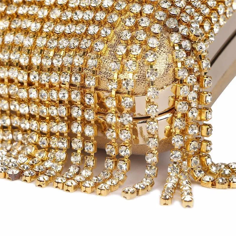 Beaded Tassel Evening Gold Clutch