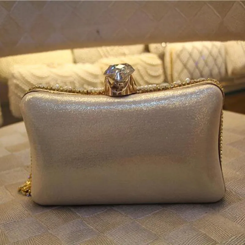 Beaded Tassel Evening Gold Clutch