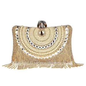 Beaded Tassel Evening Gold Clutch