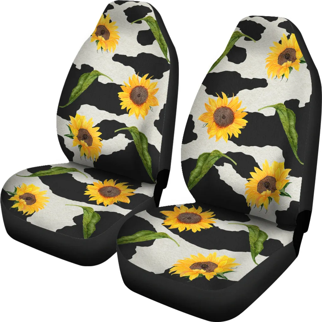 Black and White Cow Print With Rustic Sunflowers Car Seat Covers Seat Protectors