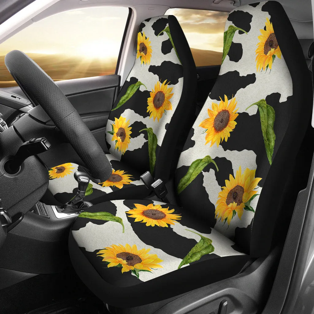 Black and White Cow Print With Rustic Sunflowers Car Seat Covers Seat Protectors
