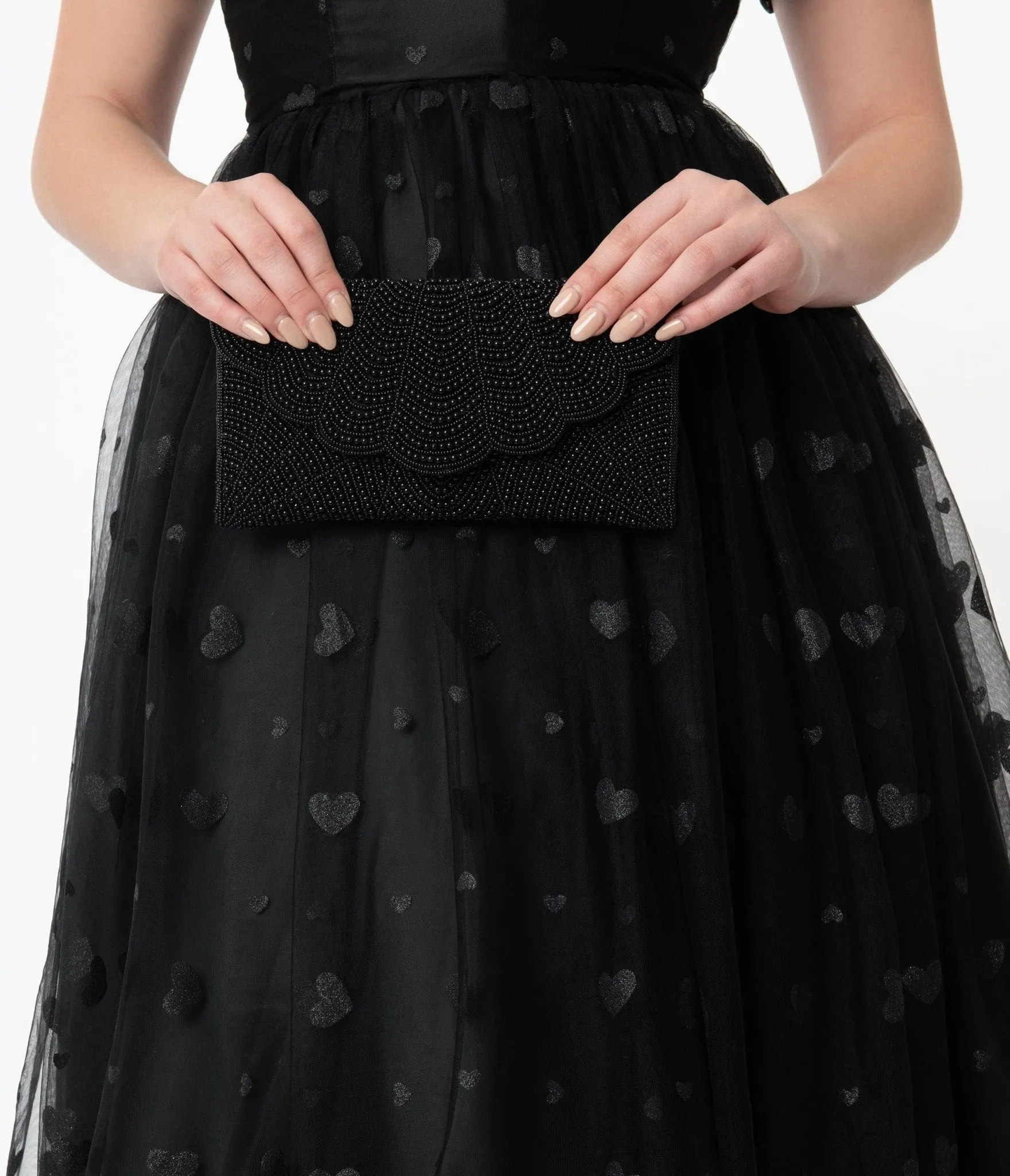 Black Beaded Evening Envelope Clutch
