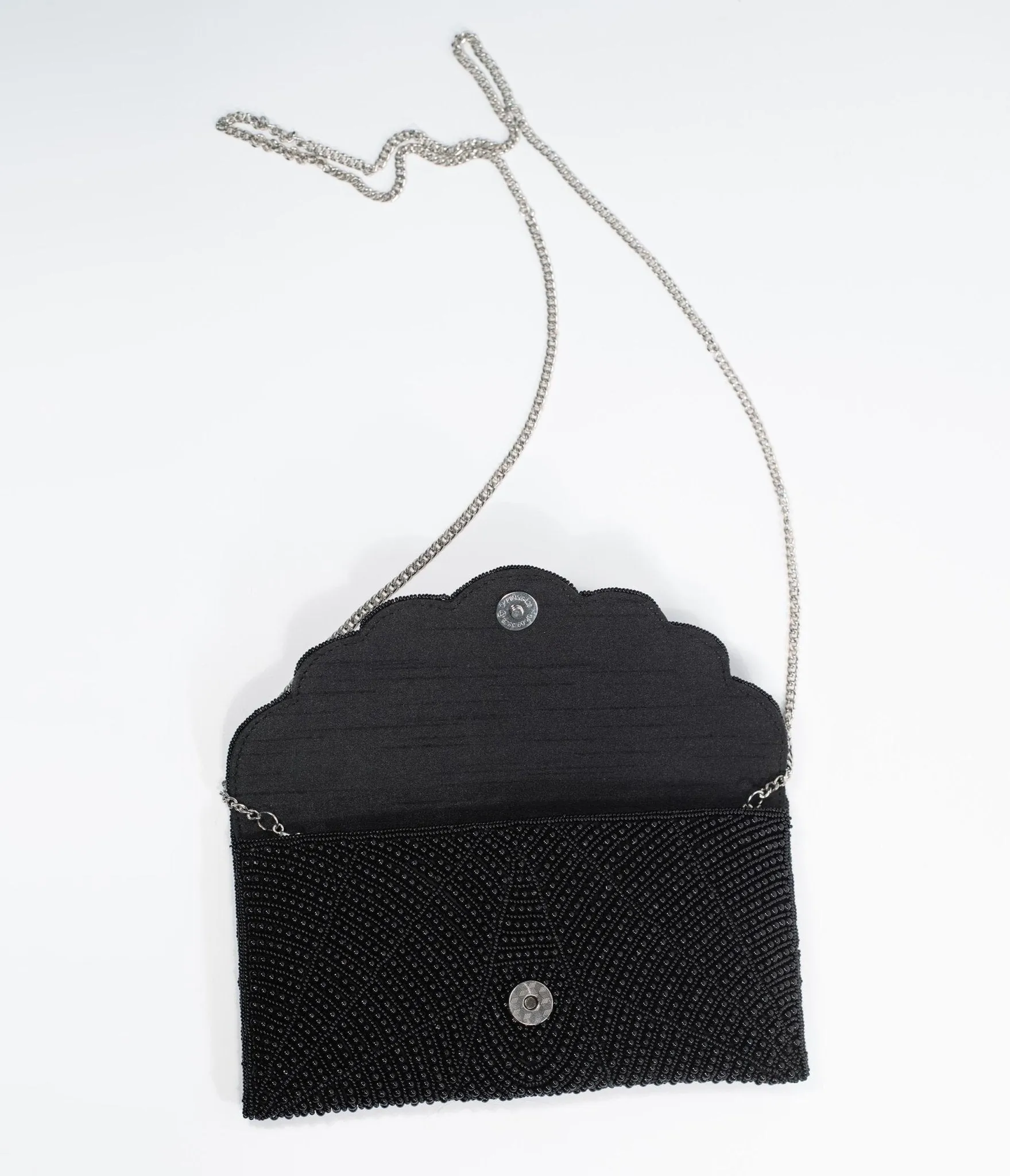 Black Beaded Evening Envelope Clutch