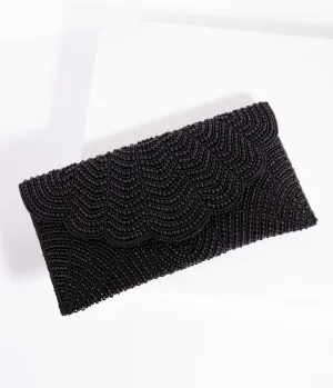Black Beaded Evening Envelope Clutch