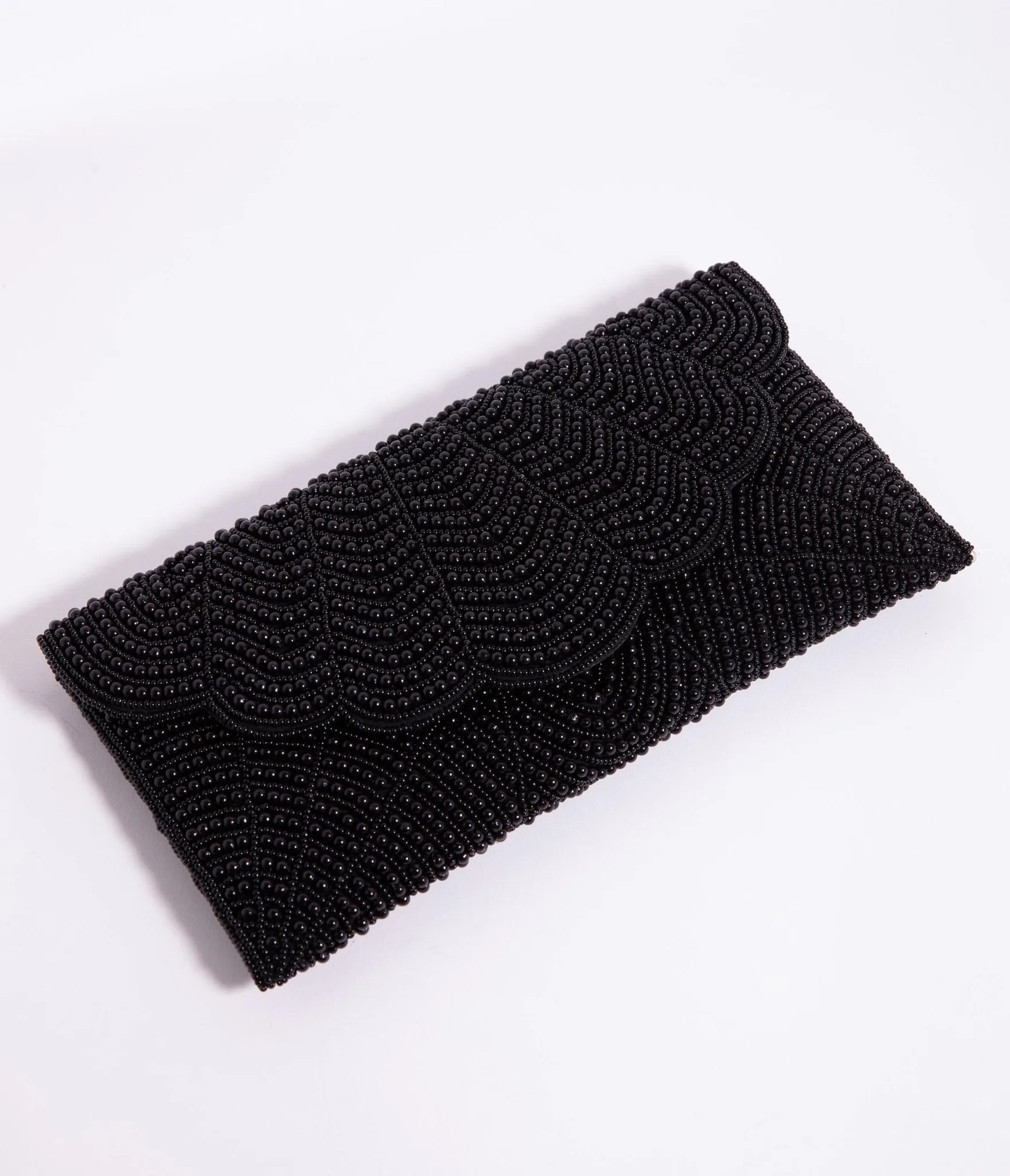 Black Beaded Evening Envelope Clutch
