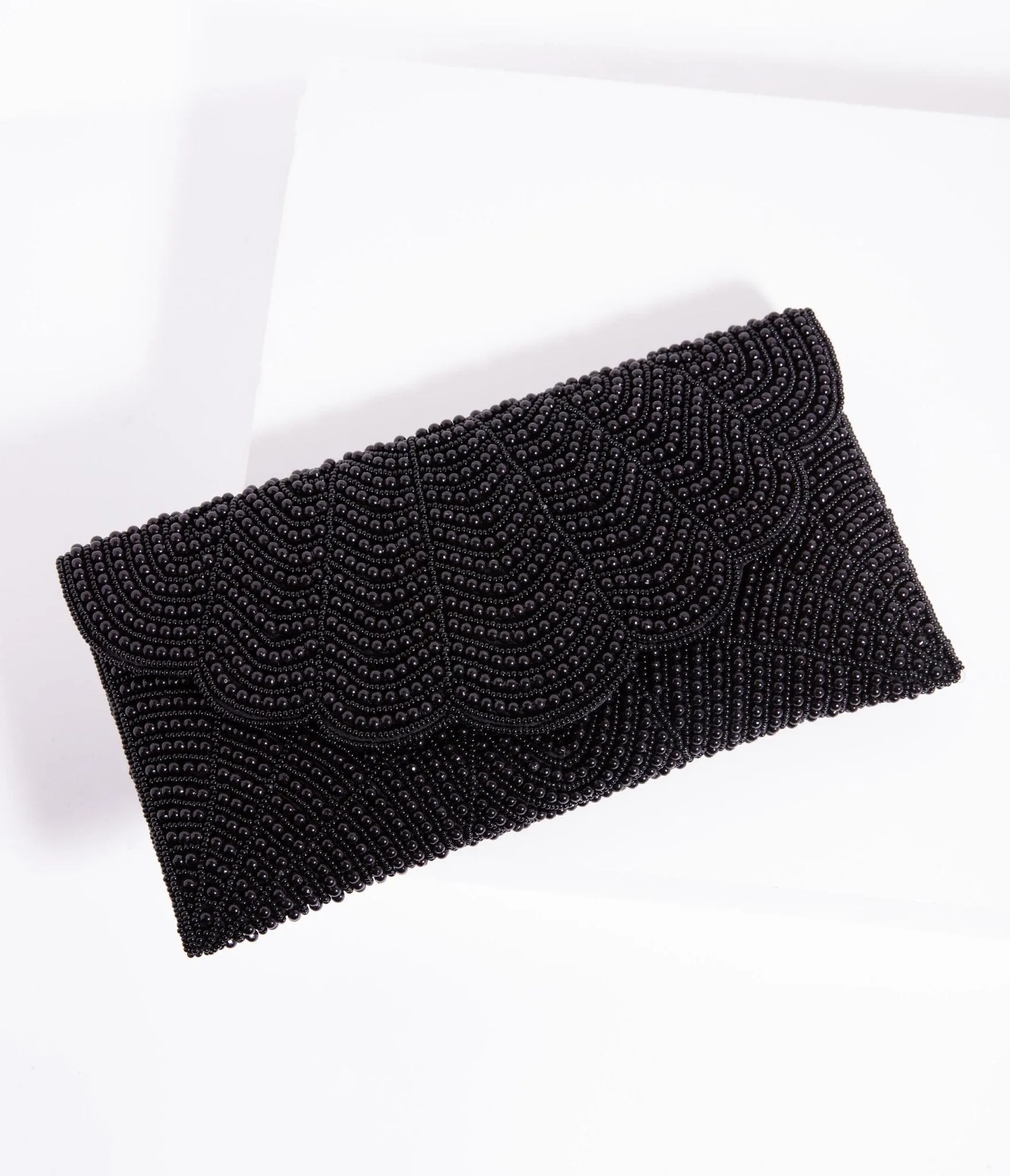 Black Beaded Evening Envelope Clutch