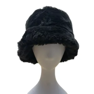 Black Faux Fur Bucket Hat One Size Fits Most Soft & Plush Material Lined