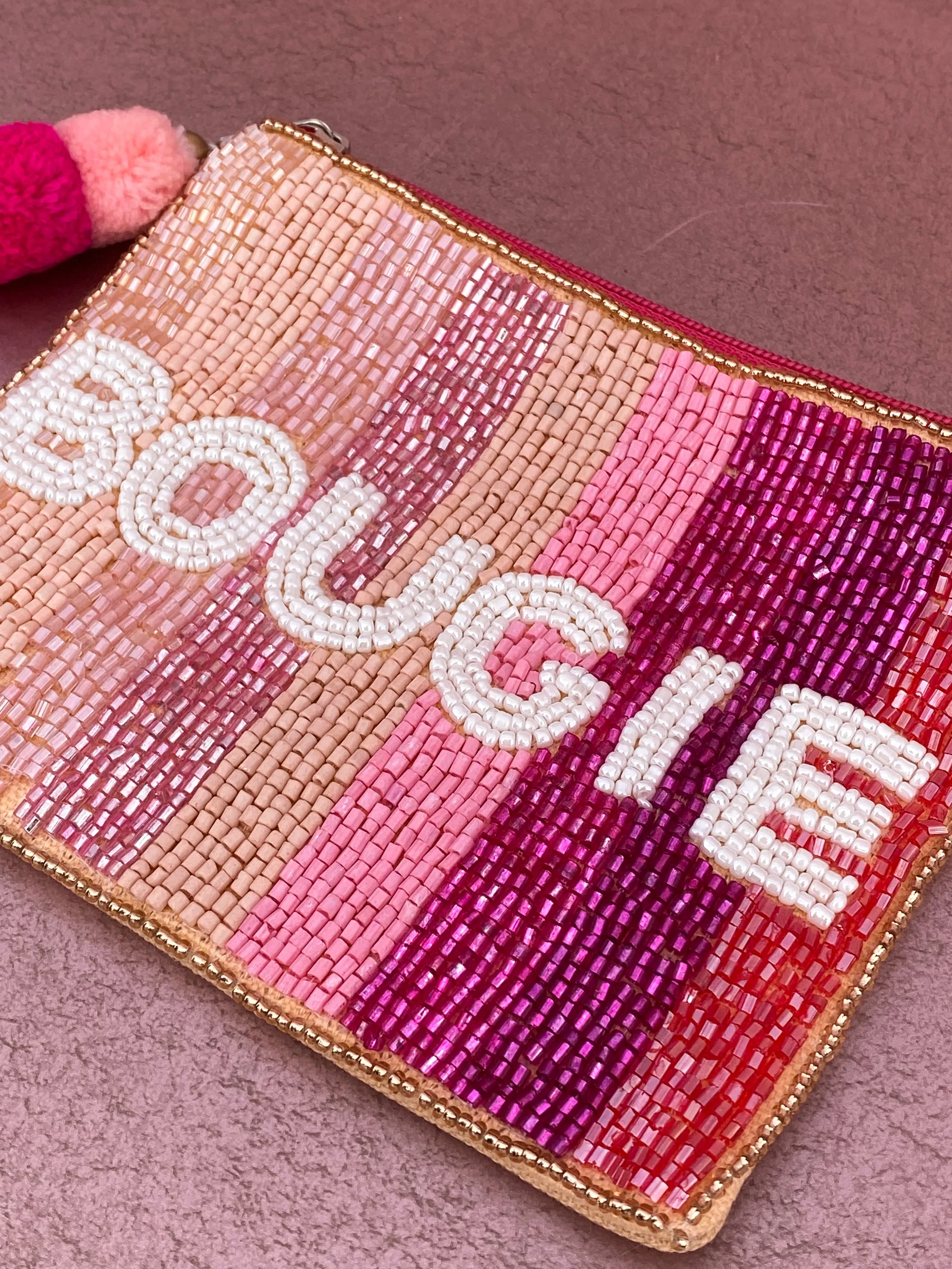 Bougie Beaded Multi Pink Pouch