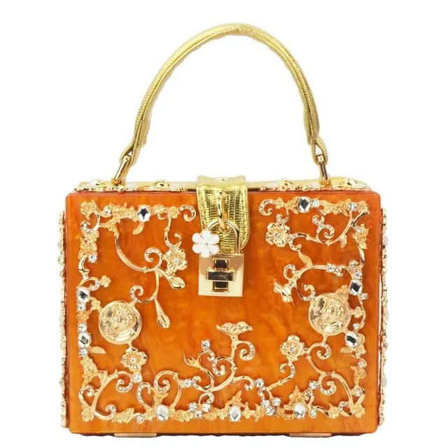 Box evening  diamond flower Clutch Bag