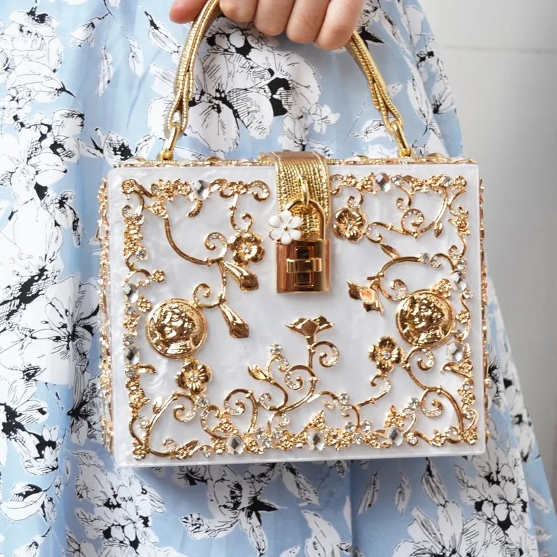 Box evening  diamond flower Clutch Bag