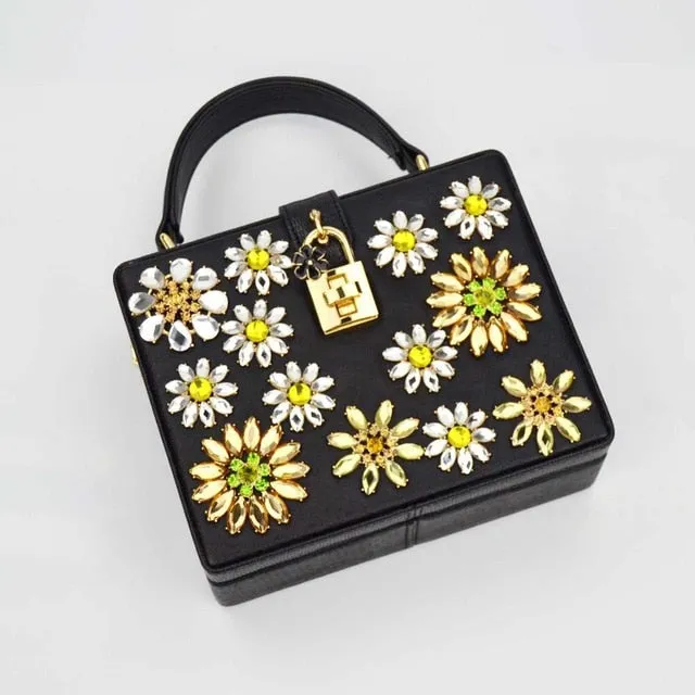 Box evening  diamond flower Clutch Bag