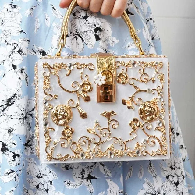 Box evening  diamond flower Clutch Bag