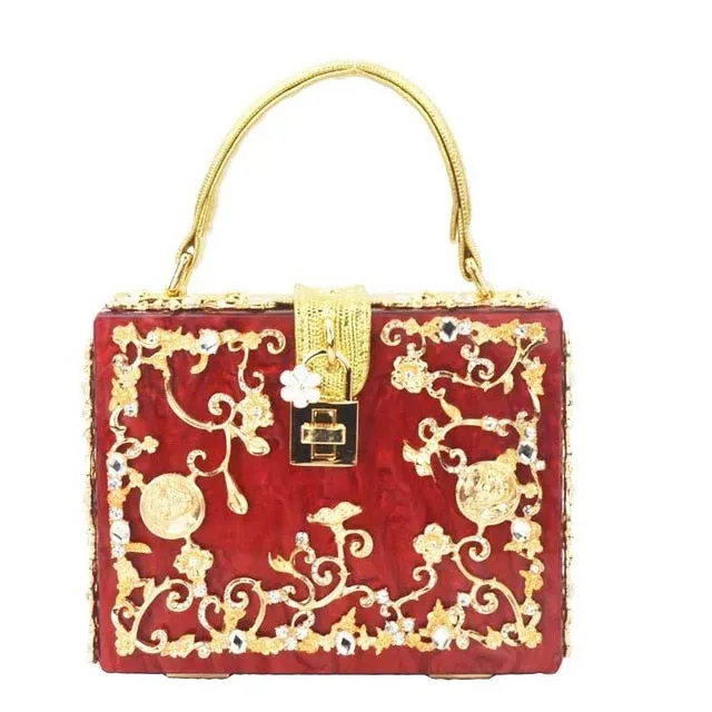 Box evening  diamond flower Clutch Bag