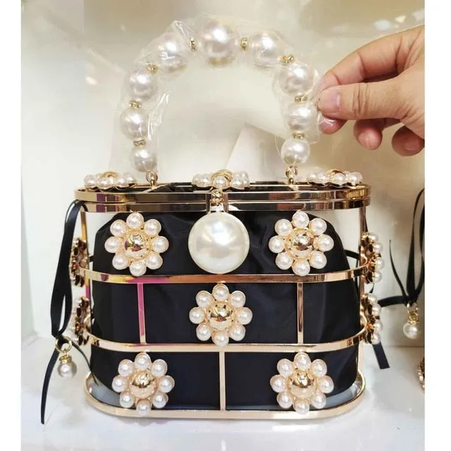 Box evening  diamond flower Clutch Bag
