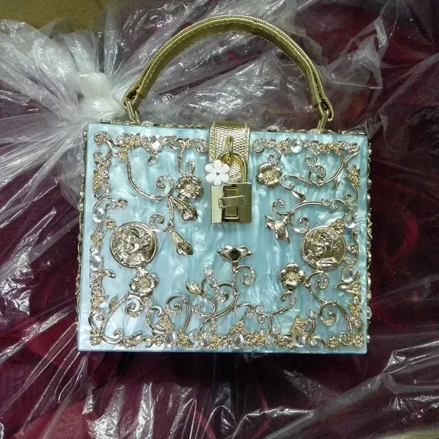 Box evening  diamond flower Clutch Bag