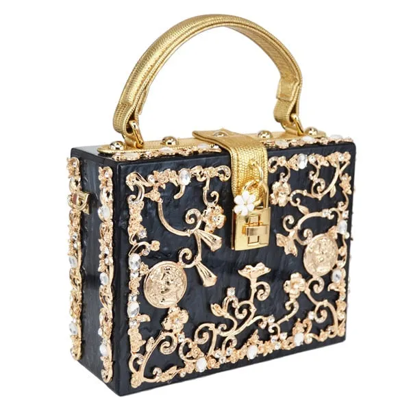 Box evening  diamond flower Clutch Bag