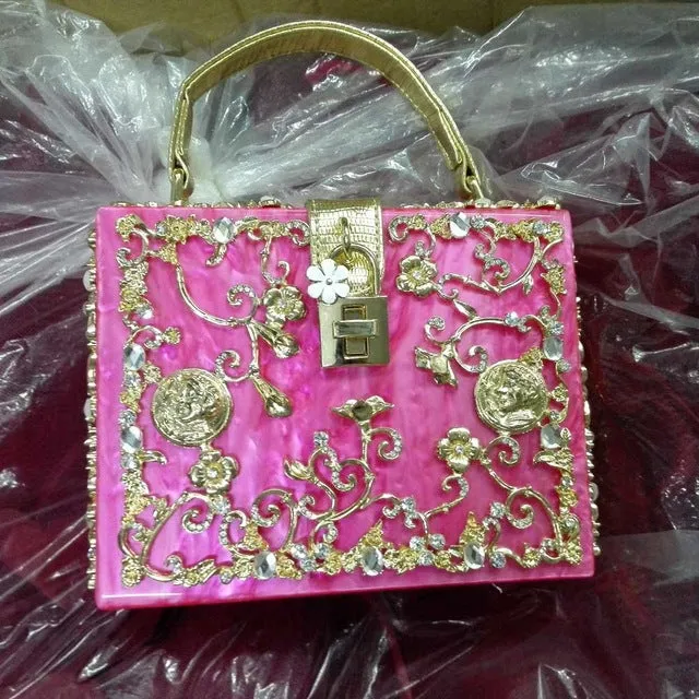 Box evening  diamond flower Clutch Bag