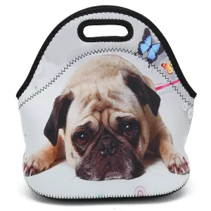 Boys Girls Kids Women Adults Insulated School Travel Outdoor Thermal Waterproof Carrying Lunch Tote Bag Cooler Box Neoprene Lunchbox Container Case (Cute Pug)