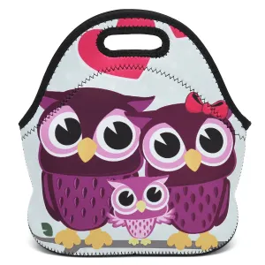 Boys Girls Kids Women Adults Insulated School Travel Outdoor Thermal Waterproof Carrying Lunch Tote Bag Cooler Box Neoprene Lunchbox Container Case (Cute Three Owls)