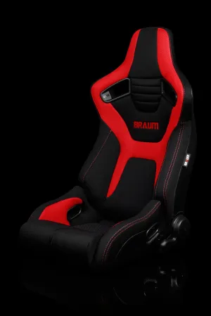 Braum Elite-R Series Sport Seats - Black & Red Polo Cloth/ Red Stitching (PAIR)