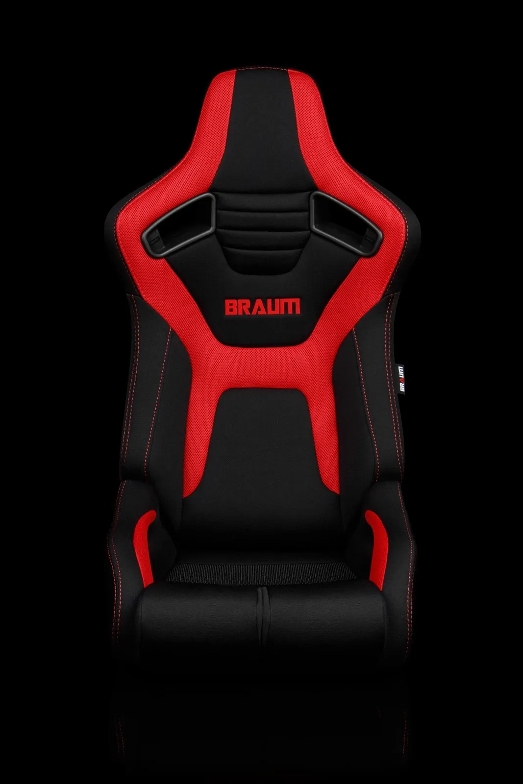 Braum Elite-R Series Sport Seats - Black & Red Polo Cloth/ Red Stitching (PAIR)