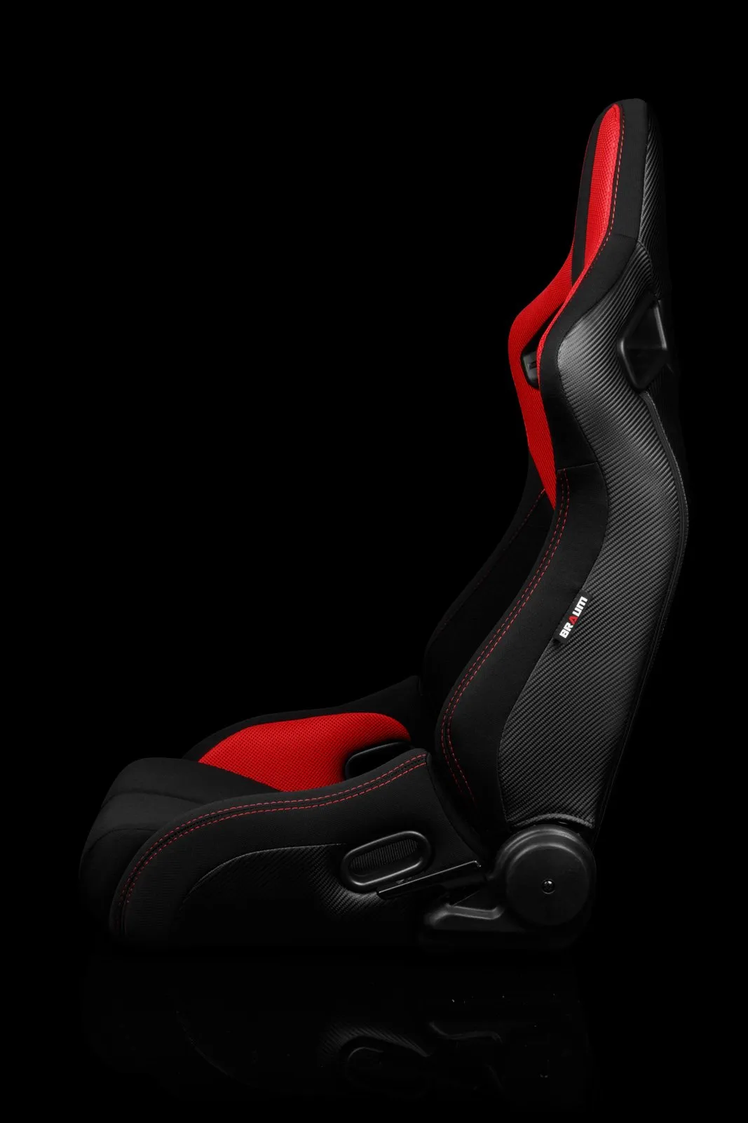 Braum Elite-R Series Sport Seats - Black & Red Polo Cloth/ Red Stitching (PAIR)