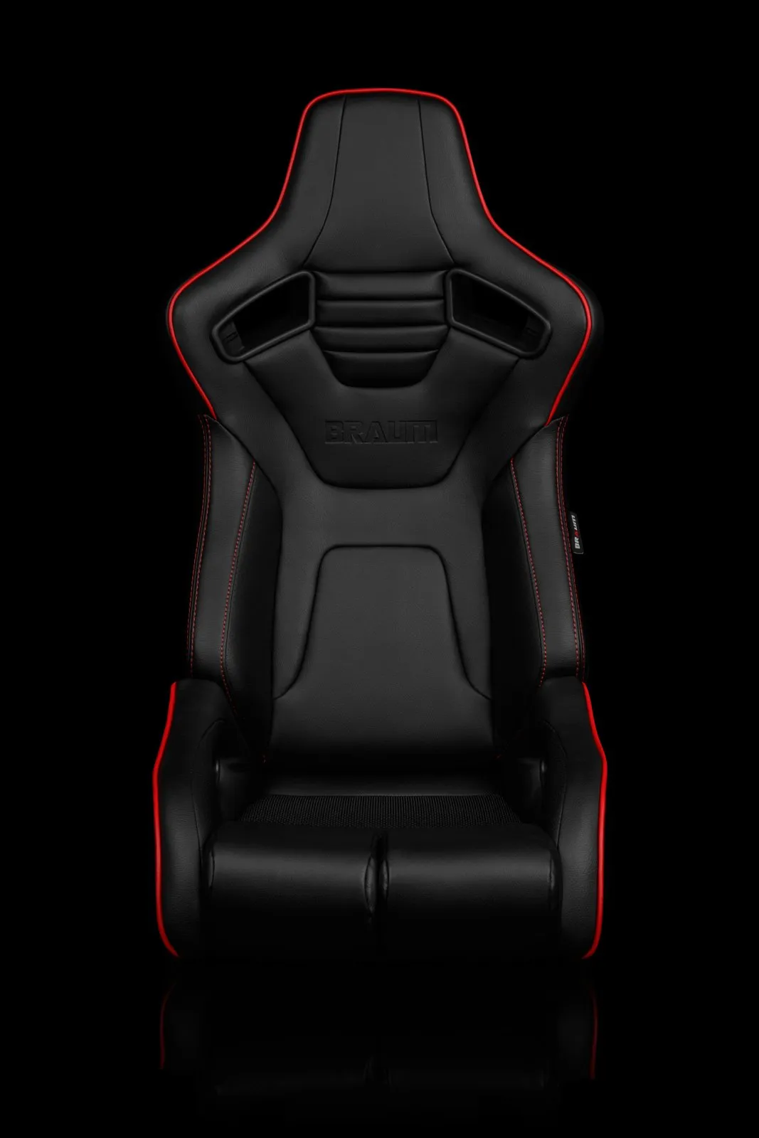 Braum Elite-R Series Sport Seats - Black Leatherette / Red Stitching / Red Piping (PAIR)