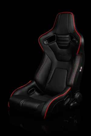 Braum Elite-R Series Sport Seats - Black Leatherette / Red Stitching / Red Piping (PAIR)