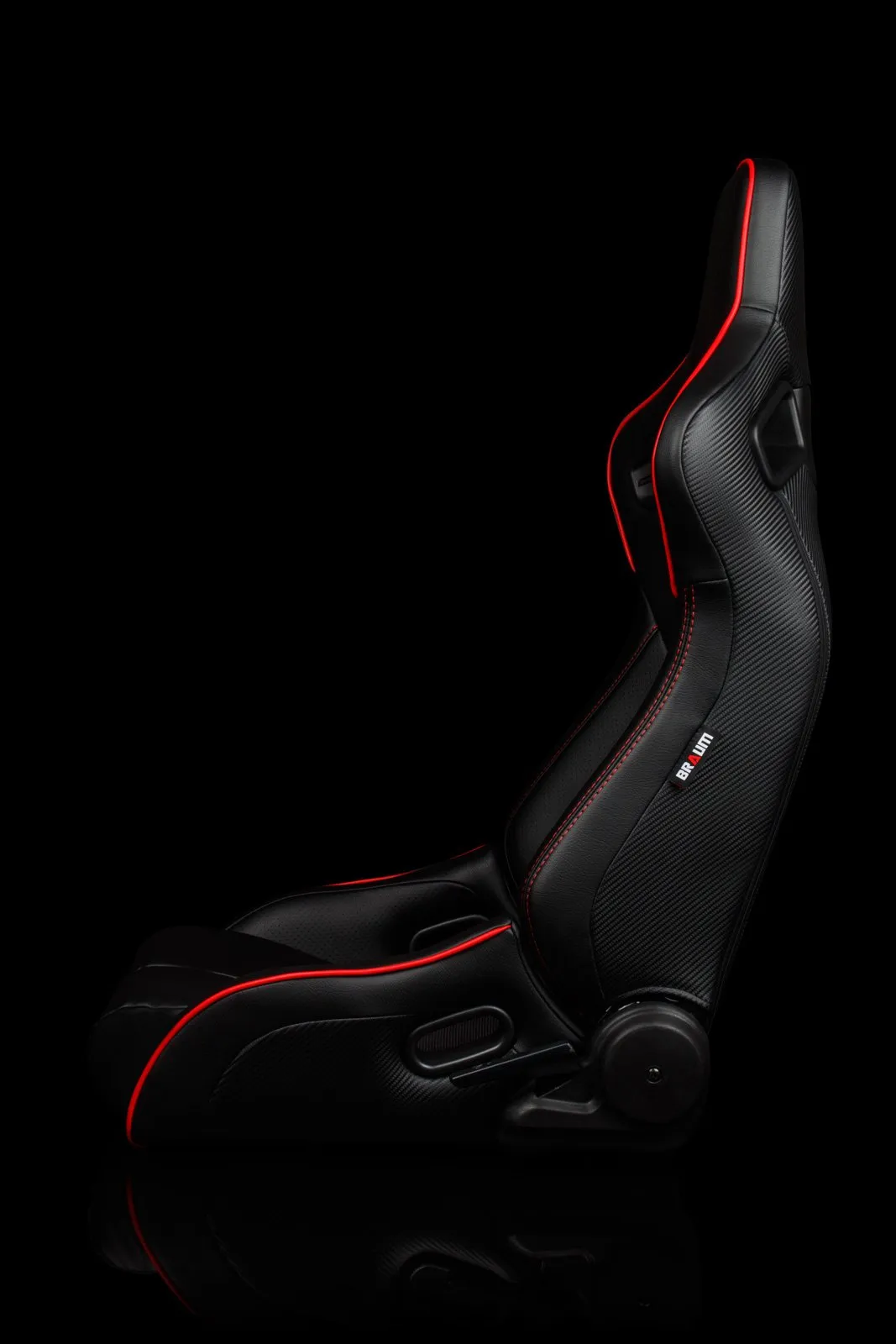 Braum Elite-R Series Sport Seats - Black Leatherette / Red Stitching / Red Piping (PAIR)
