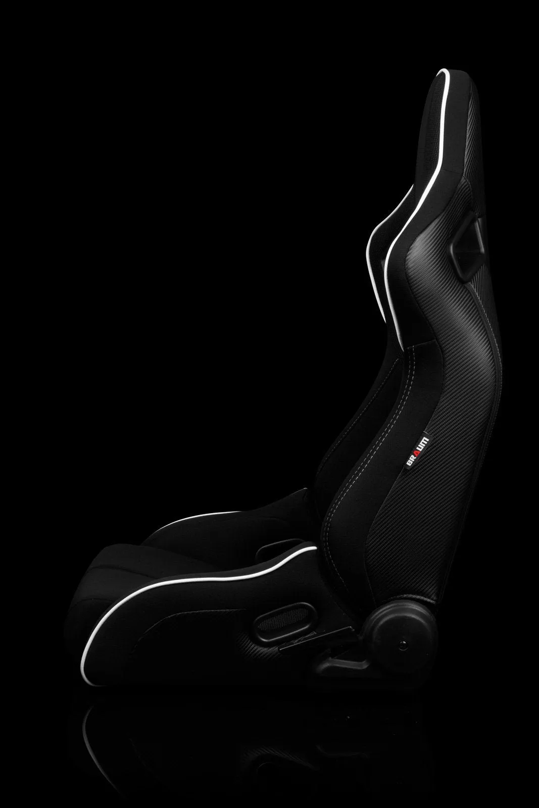 Braum Elite-R Series Sport Seats - Black Polo Cloth / Grey Stitching / White Piping (PAIR)