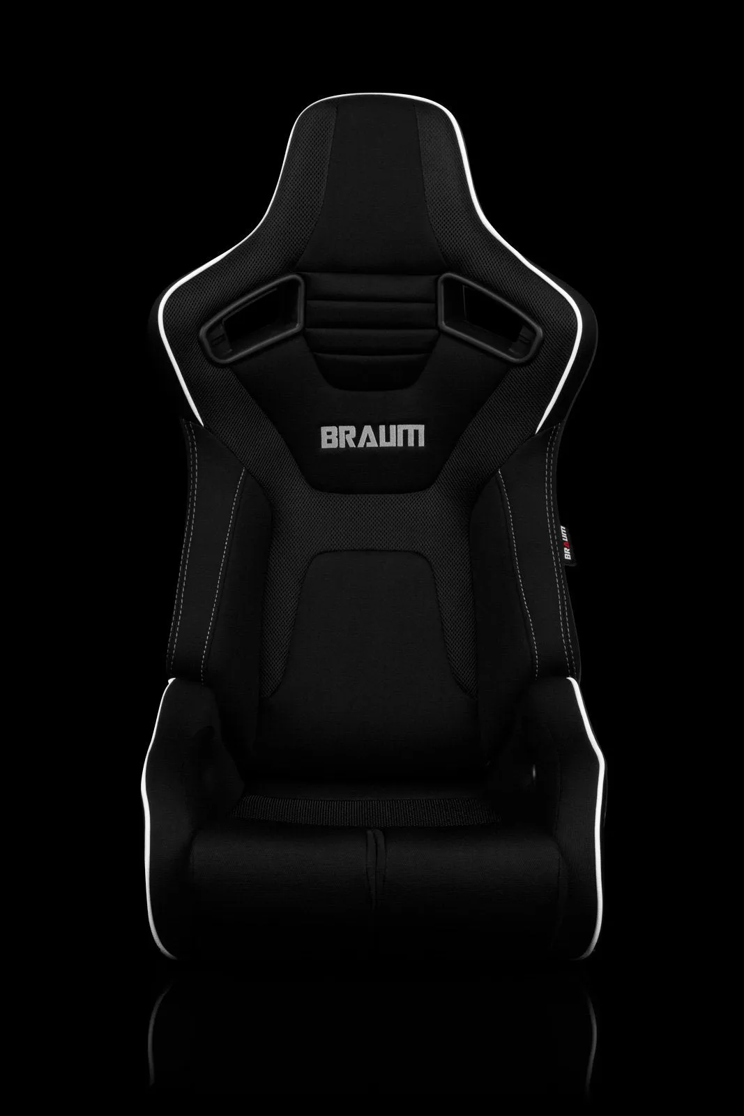 Braum Elite-R Series Sport Seats - Black Polo Cloth / Grey Stitching / White Piping (PAIR)