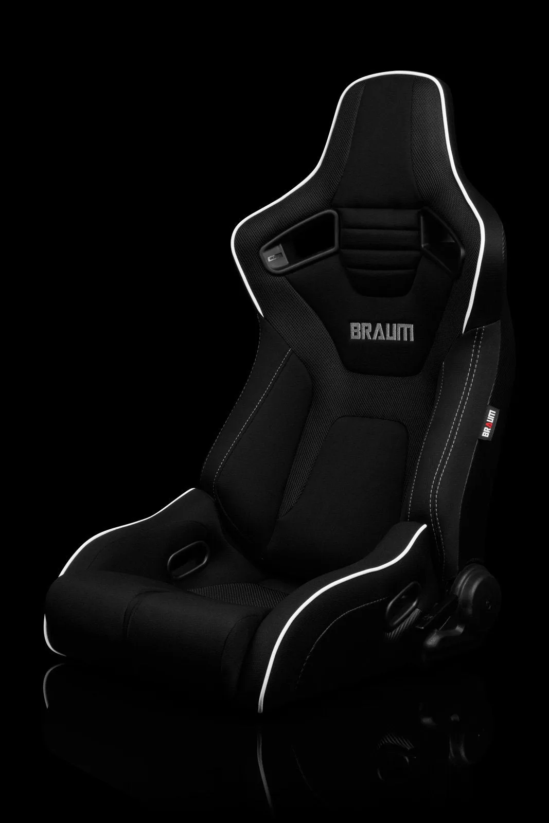 Braum Elite-R Series Sport Seats - Black Polo Cloth / Grey Stitching / White Piping (PAIR)