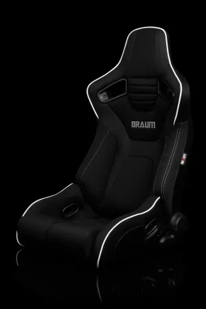 Braum Elite-R Series Sport Seats - Black Polo Cloth / Grey Stitching / White Piping (PAIR)