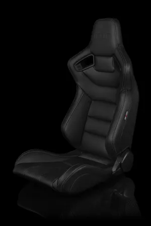 Braum Elite Series Sport Seats - Black Leatherette / White Stitching (PAIR)