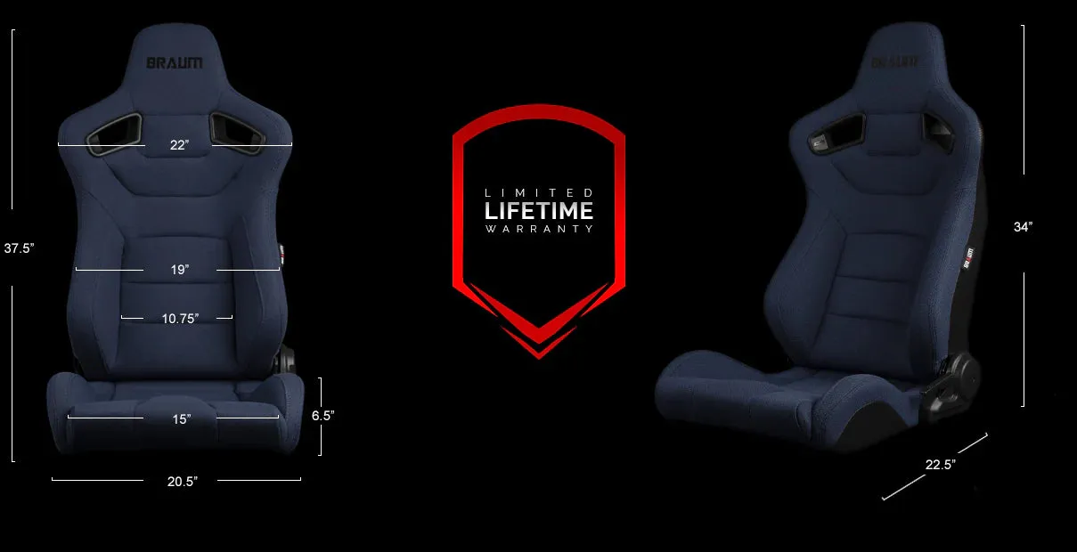 Braum Elite Series Sport Seats - Blue Cloth / Black Stitching (PAIR)