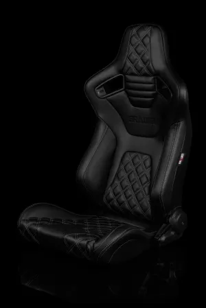 Braum Elite-X Series Sport Seats - Black Diamond / Grey Stitching / Black Piping (PAIR)