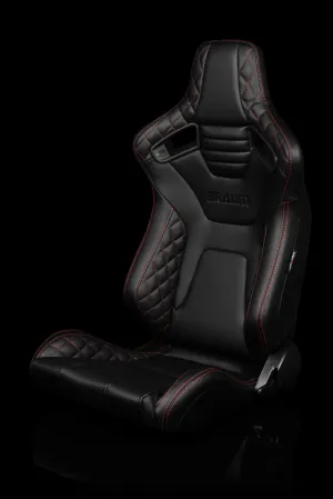 Braum Elite-X Series Sport Seats - Black Diamond/ Red Stitching (PAIR)