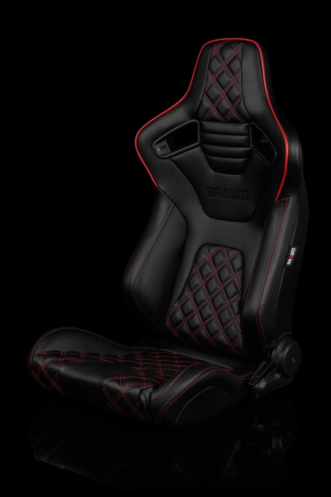 Braum Elite-X Series Sport Seats - Black Diamond / Red Stitching / Red Piping (PAIR)