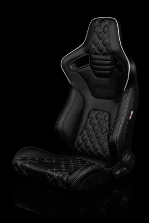 Braum Elite-X Series Sport Seats - Black Diamond / White Stitching / White Piping (PAIR)
